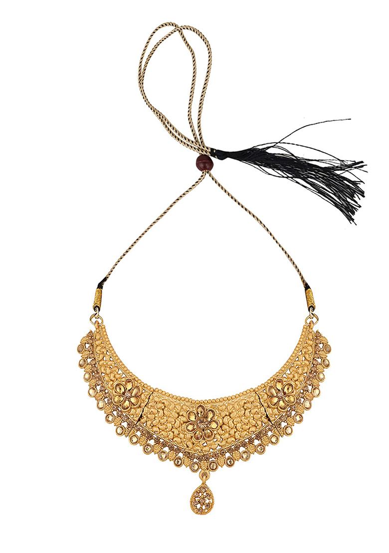 Gold Plated Cubic Zirconia Necklace Set With Maang Tikka - Indya