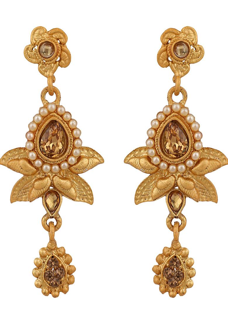 Gold Plated Artificial Stone And Bead Necklace Set With Maang Tikka - Indya