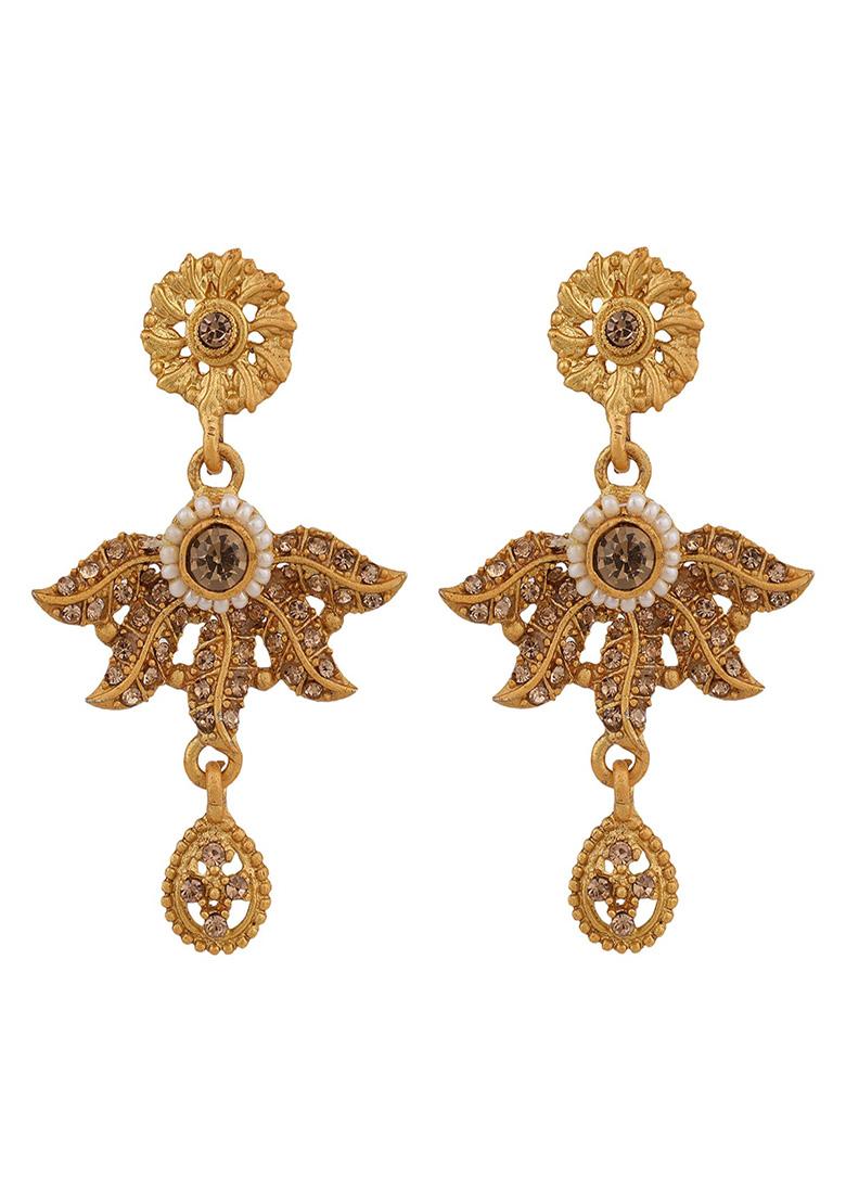 Gold Plated Cubic Zirconia Necklace Set With Maang Tikka - Indya