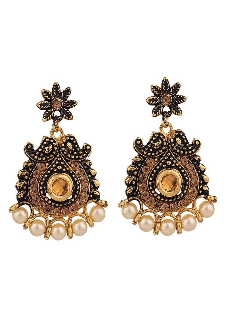 Black Gold Plated Artificial Stone And Bead Necklace Set