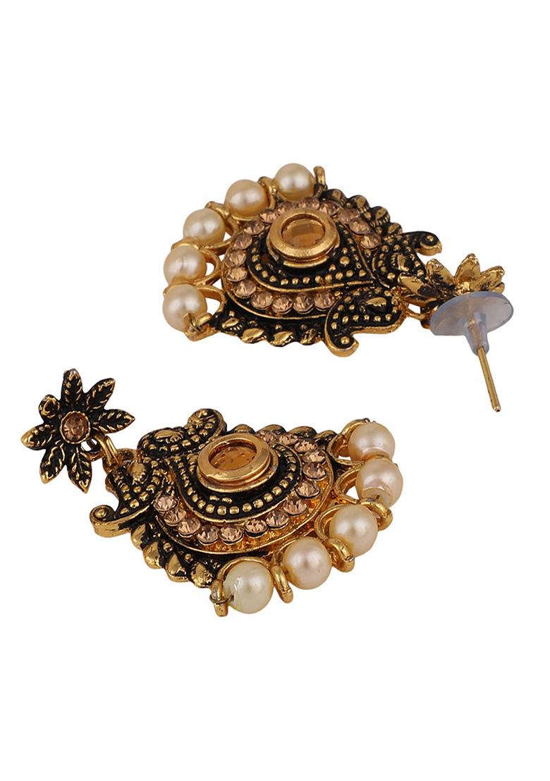 Black Gold Plated Artificial Stone And Bead Necklace Set