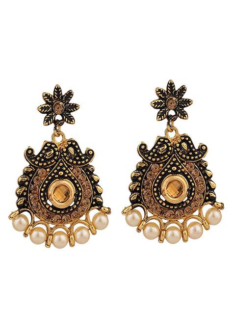 Black Gold Plated Artificial Stone And Bead Necklace Set