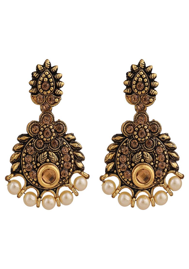 Black Gold Plated Artificial Stone And Bead Necklace Set