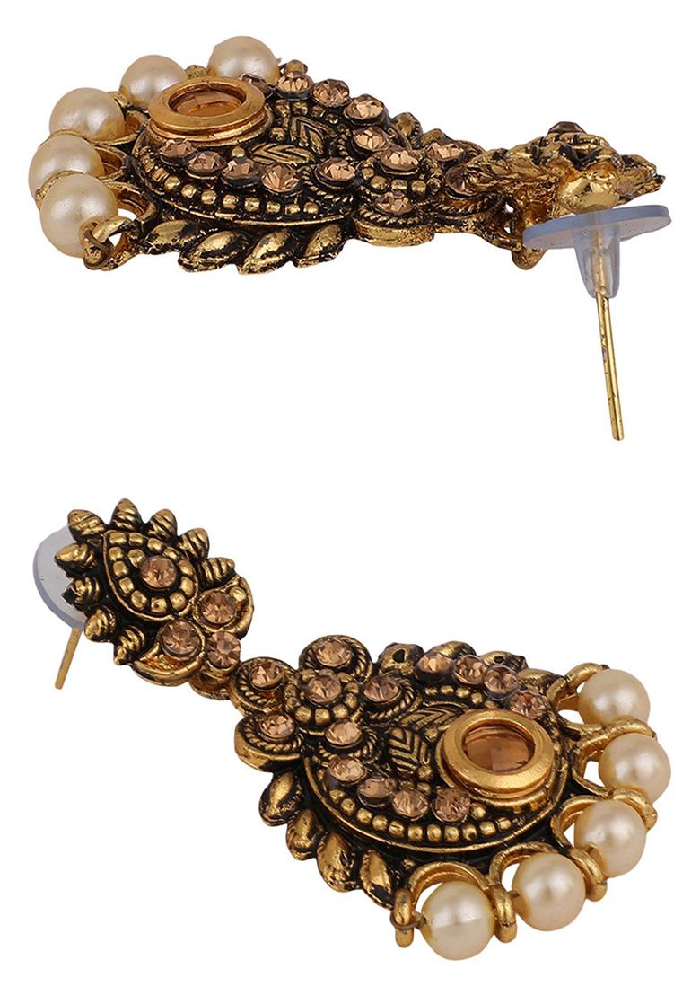 Black Gold Plated Artificial Stone And Bead Necklace Set