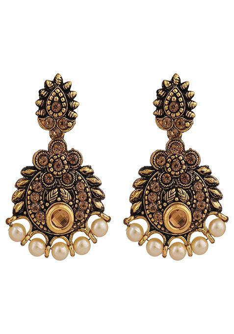 Black Gold Plated Artificial Stone And Bead Necklace Set