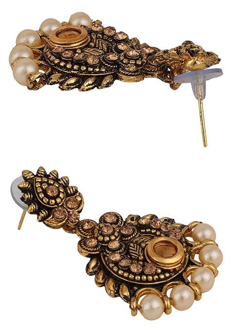 Black Gold Plated Artificial Stone And Bead Necklace Set