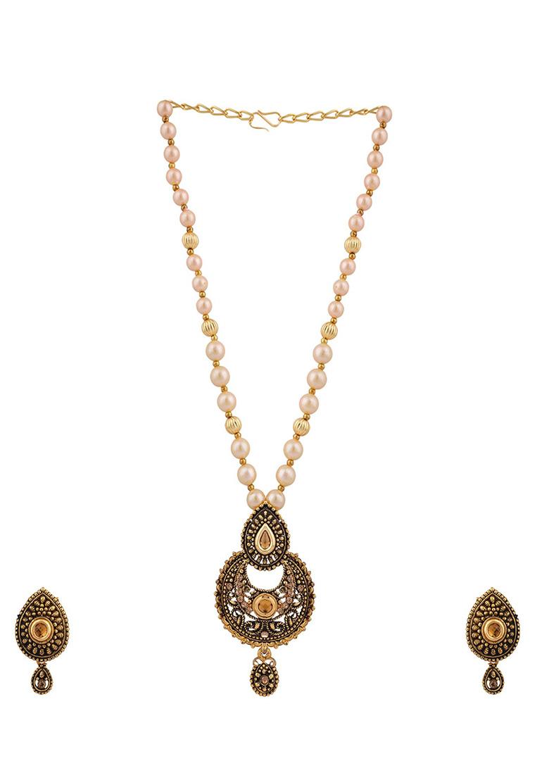 Black Gold Plated Artificial Stone And Bead Necklace Set