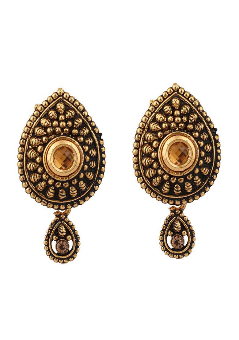 Black Gold Plated Artificial Stone And Bead Necklace Set