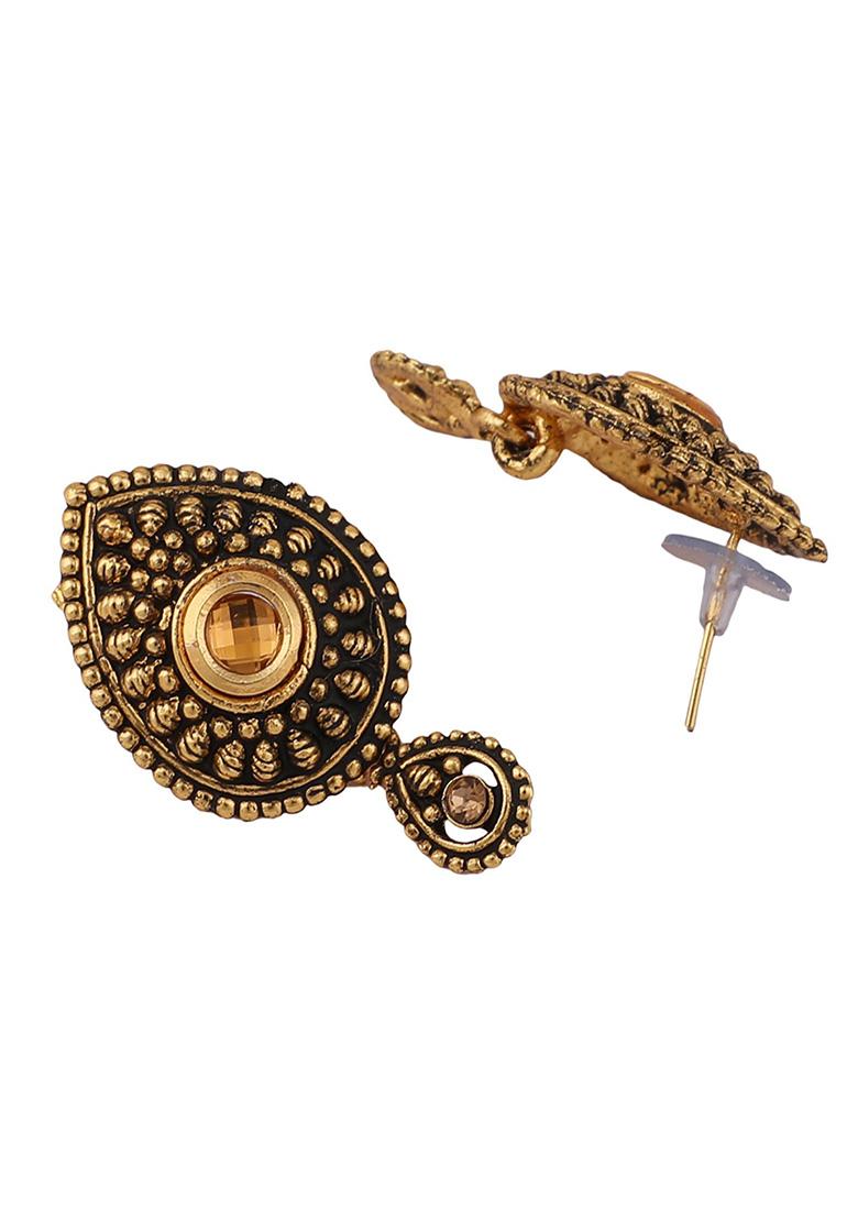 Black Gold Plated Artificial Stone And Bead Necklace Set