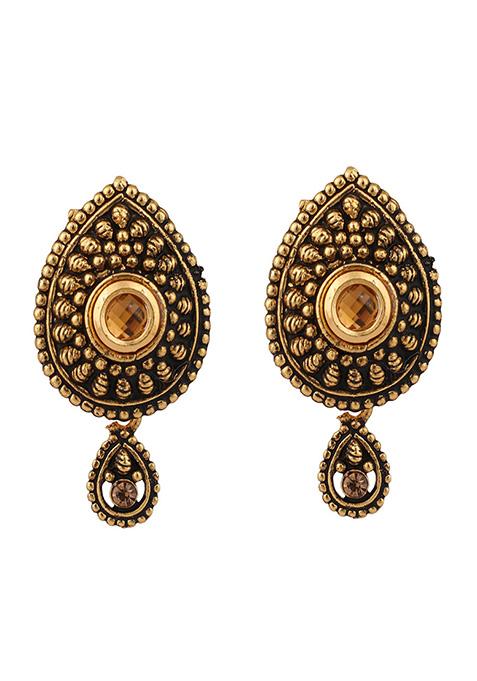 Black Gold Plated Artificial Stone And Bead Necklace Set