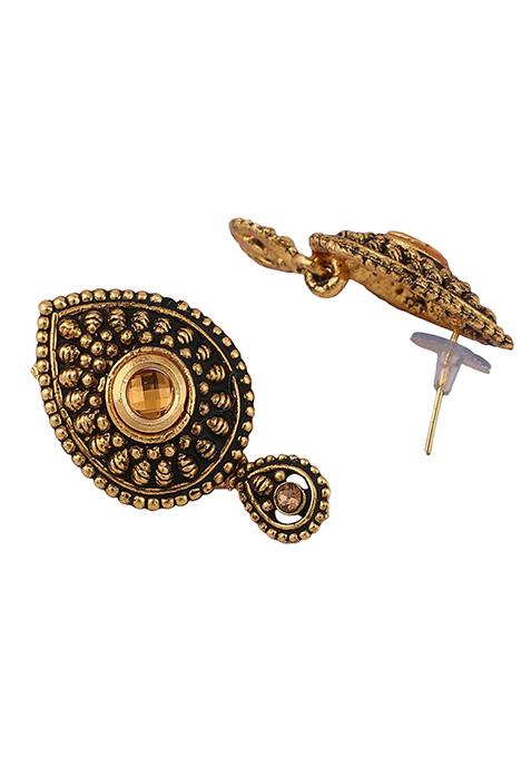 Black Gold Plated Artificial Stone And Bead Necklace Set