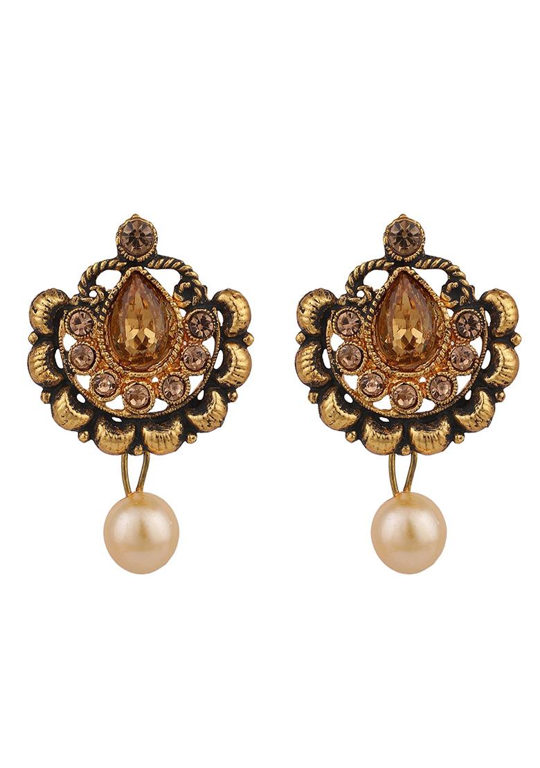 Black Gold Plated Artificial Stone Necklace Set - Indya