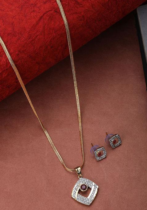 Red Gold Plated American Diamond Necklace Set