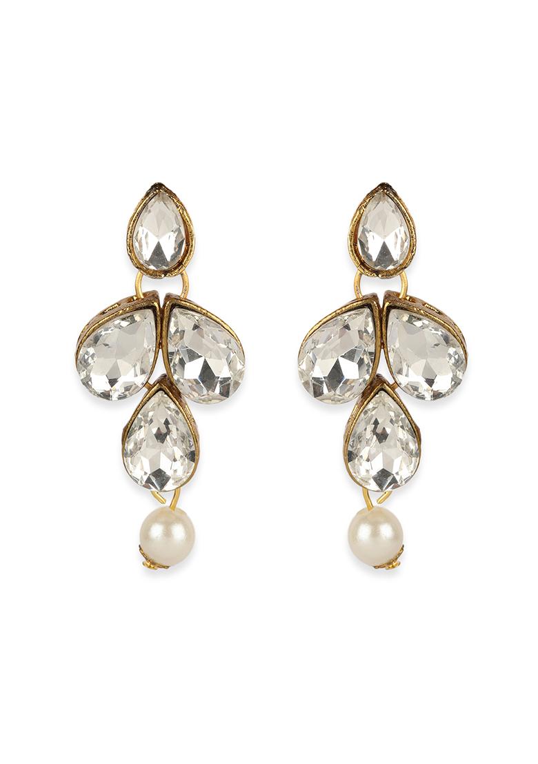 Green Gold Plated Kundan Necklace Set With Maang Tikka - Indya