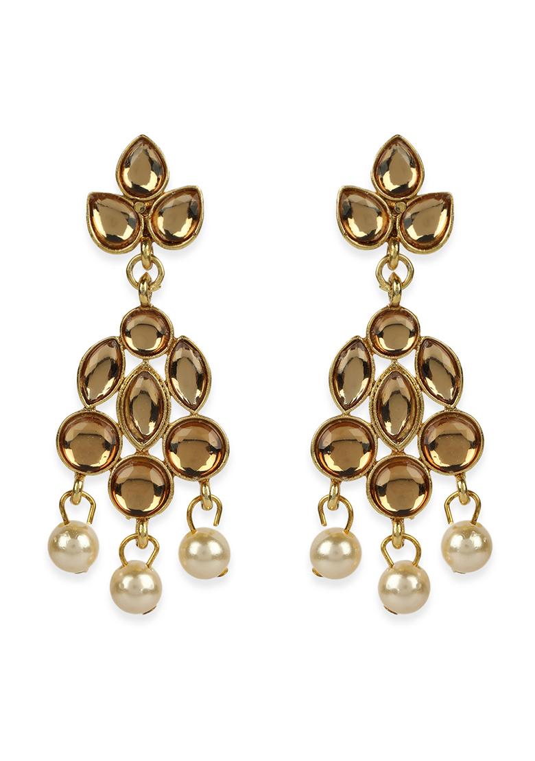 Tan Gold Plated Kundan Necklace Set With Maang Tikka