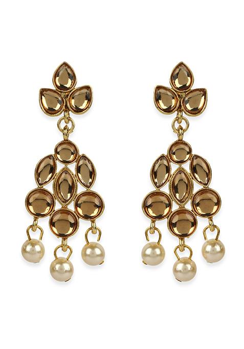 Tan Gold Plated Kundan Necklace Set With Maang Tikka