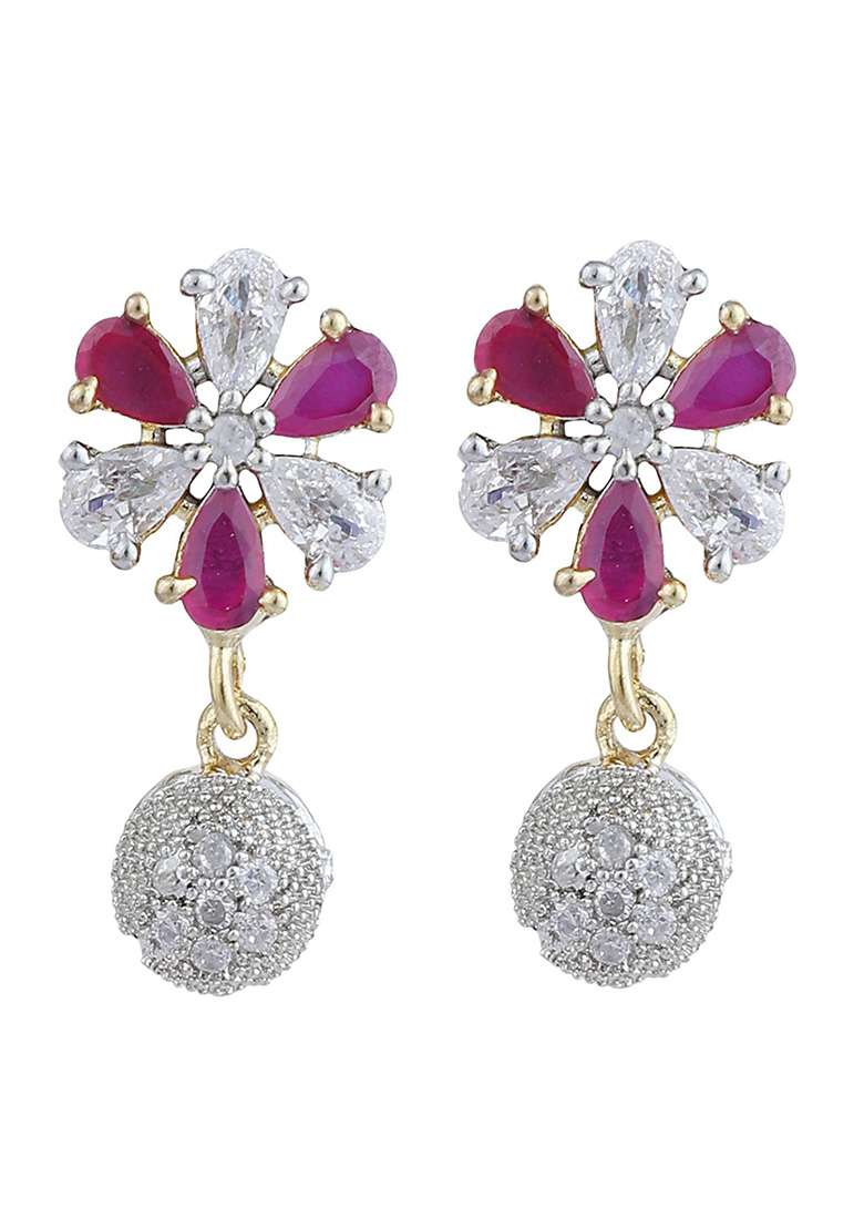 Magenta Gold Plated American Diamond Necklace Set With Ring And Bracelet - Indya
