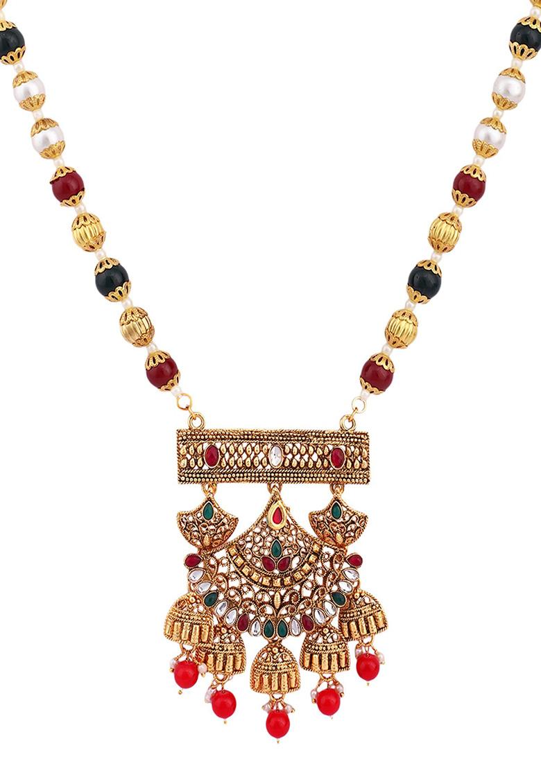 Multicolour Gold Plated Artificial Stone And Bead Necklace Set
