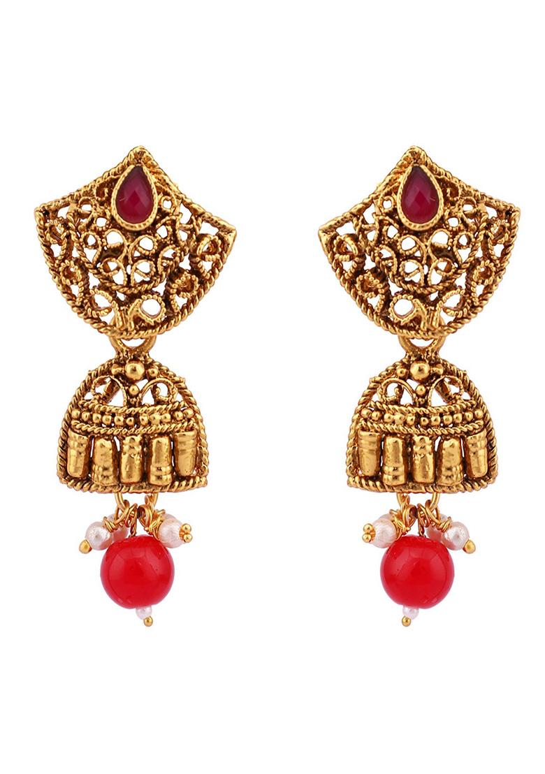 Multicolour Gold Plated Artificial Stone And Bead Necklace Set