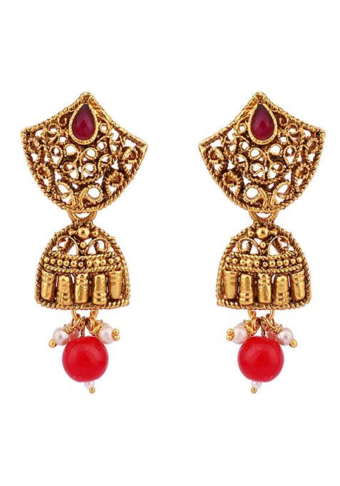 Multicolour Gold Plated Artificial Stone And Bead Necklace Set