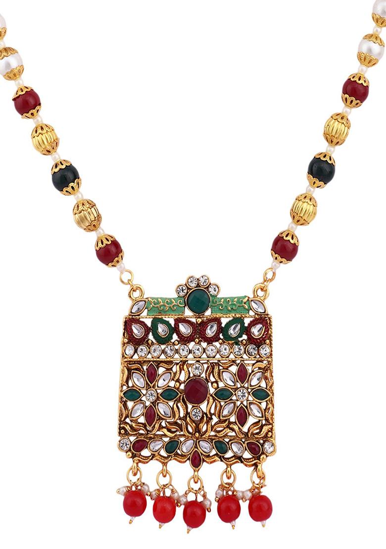 Multicolour Gold Plated Artificial Stone And Bead Necklace Set
