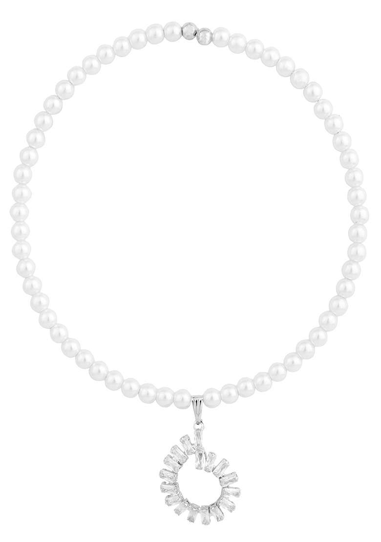 White Gold Plated Pearl Necklace Set - Indya