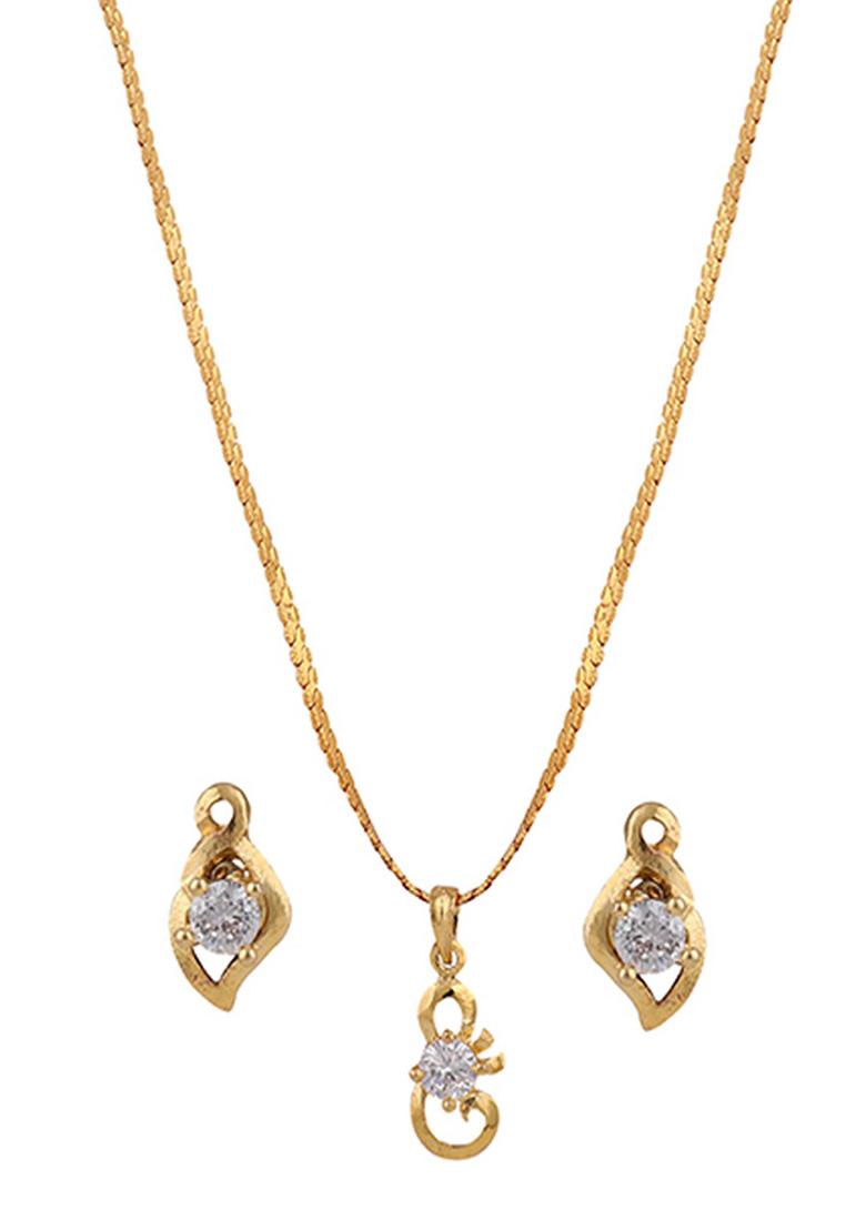 Gold Plated American Diamond Necklace Set - Indya
