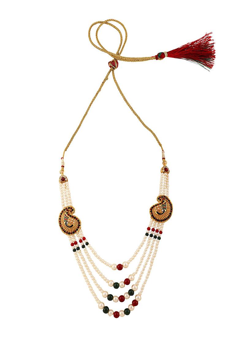 Multicolour Gold Plated Artificial Stone And Bead Necklace Set
