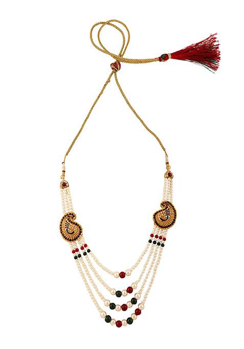 Multicolour Gold Plated Artificial Stone And Bead Necklace Set