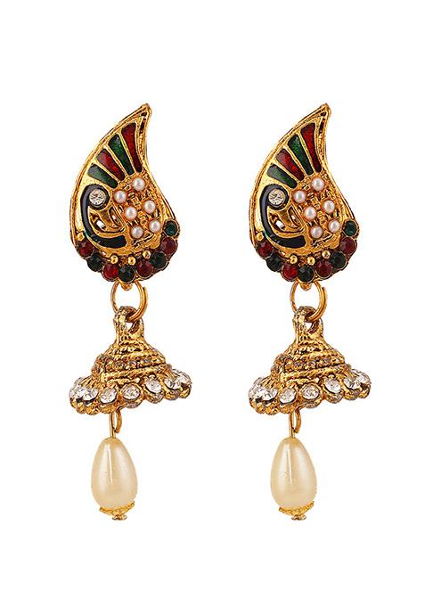 Multicolour Gold Plated Artificial Stone And Bead Necklace Set