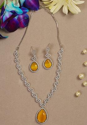Yellow Silver Plated American Diamond Necklace Set
