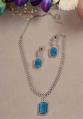 Blue Silver Plated American Diamond Necklace Set