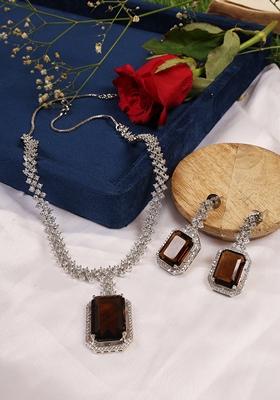 Silver Plated Crystal Zirconia Studded Statement Necklace Set