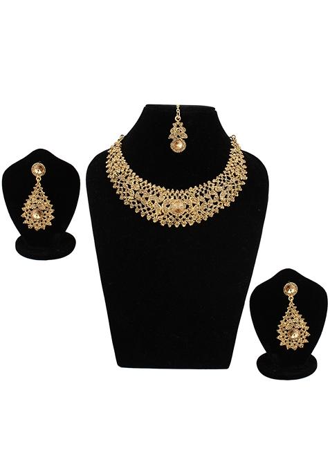 Traditional Stone Studded And Gold Plated Heavy Jewellery Set
