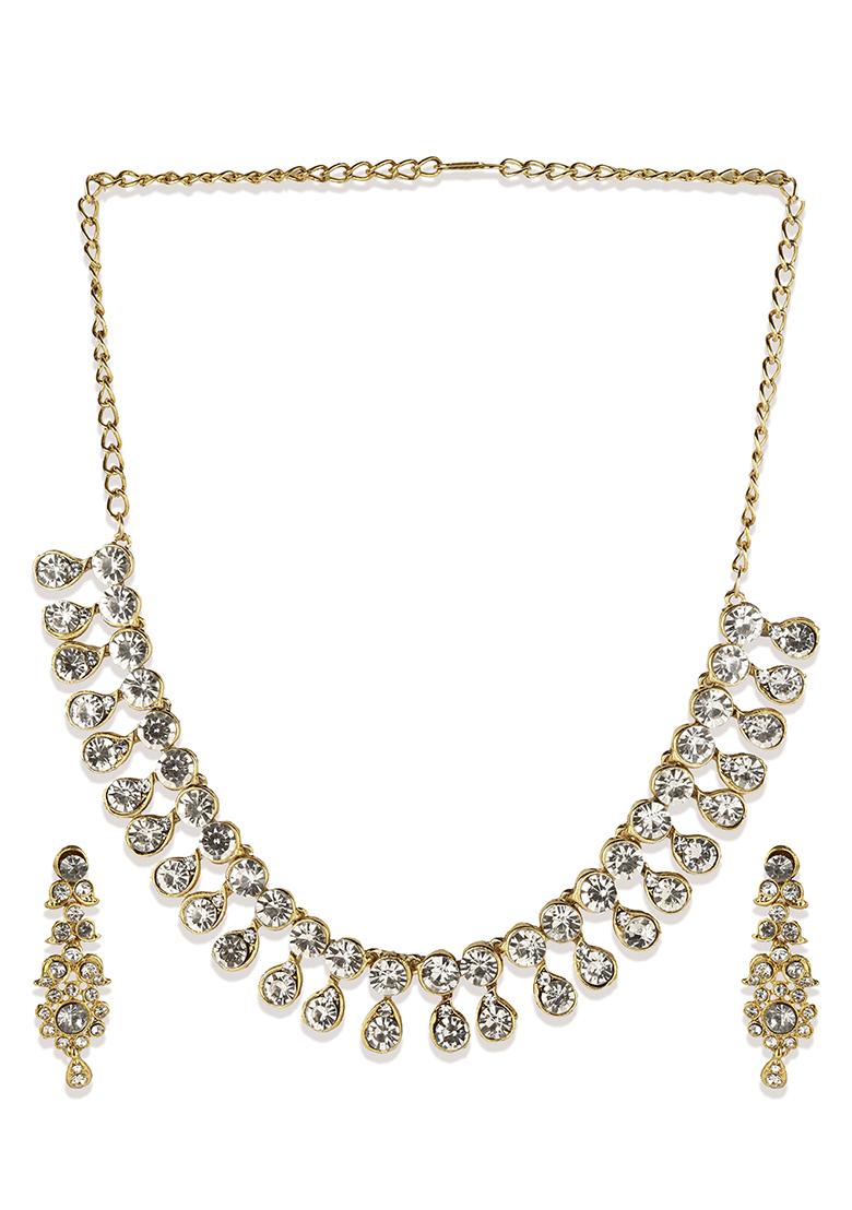 Traditional Gold Plated Stone Studded Choker Necklace With Earrings