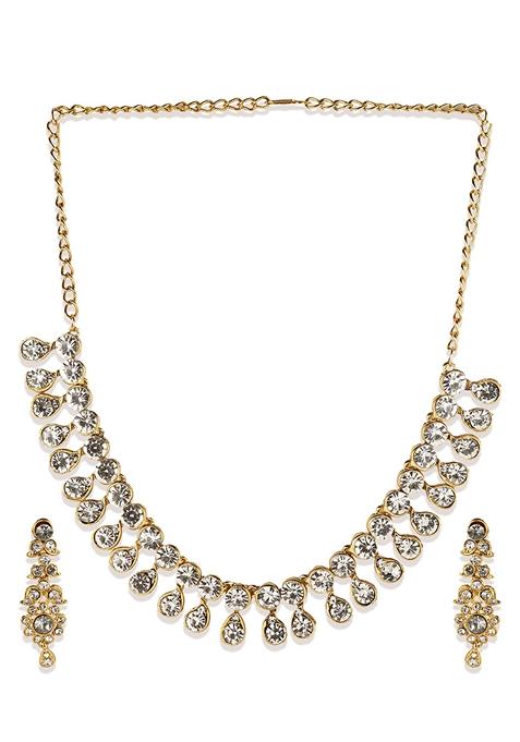 Traditional Gold Plated Stone Studded Choker Necklace With Earrings