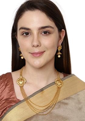 Gold Plated Multi Layered Brooch South Indian Jewellery Set