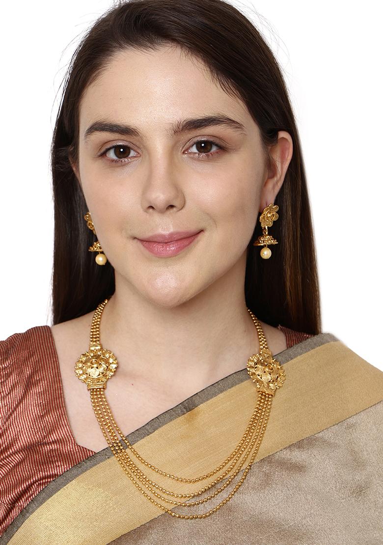 Gold Plated Multi Layered Brooch South Indian Jewellery Set