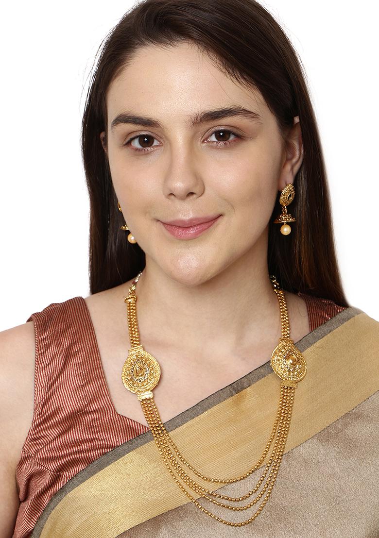Gold Plated Multi Layered Brooch South Indian Jewellery Set