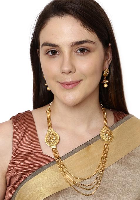 Gold Plated Multi Layered Brooch South Indian Jewellery Set