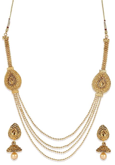 Gold Plated Multi Layered Brooch South Indian Jewellery Set