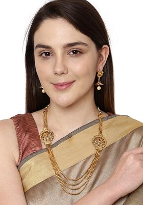 Gold Plated Multi Layered Brooch South Indian Jewellery Set