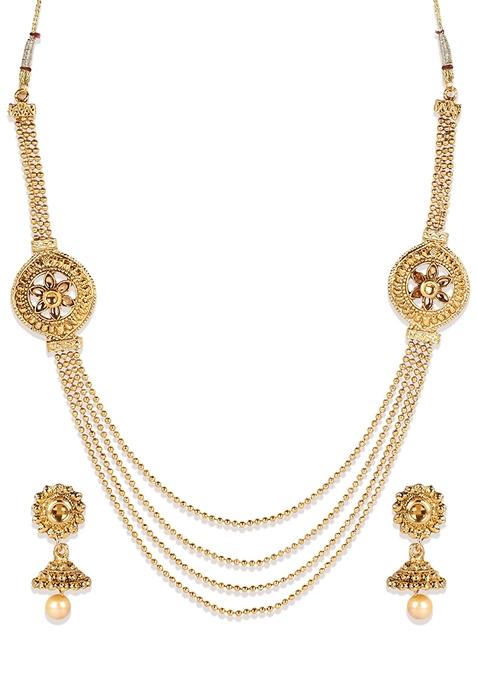 Gold Plated Multi Layered Brooch South Indian Jewellery Set