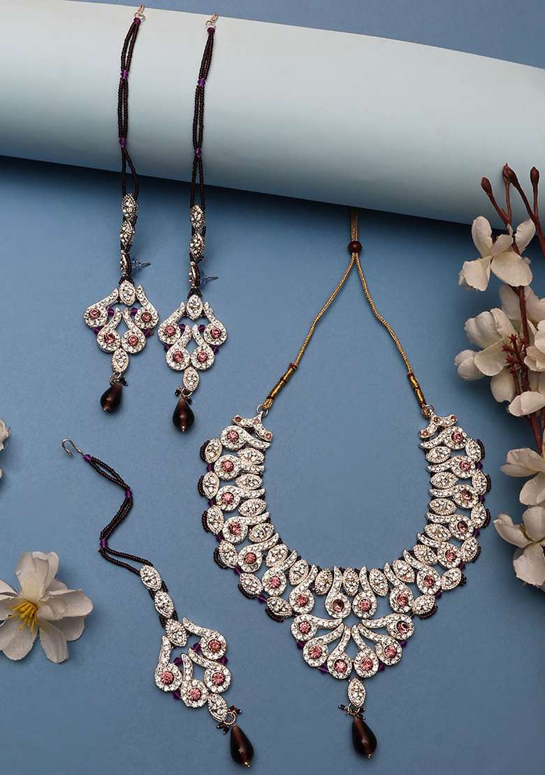 Brass Pink Jewelry Set  Timeless Beauty In Blushing Pink - Indya