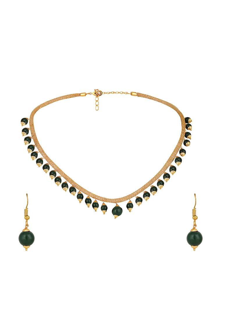 Elegant Pearl Sleek Green Jewellery Set - Indya