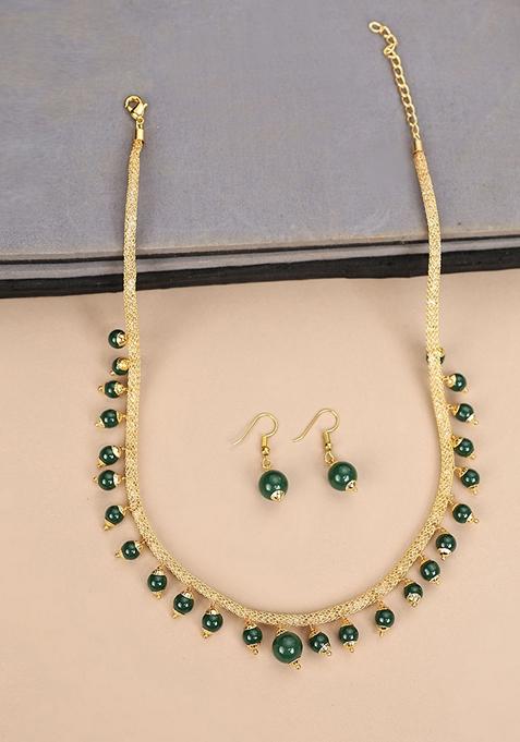 Elegant Pearl Sleek Green Jewellery Set