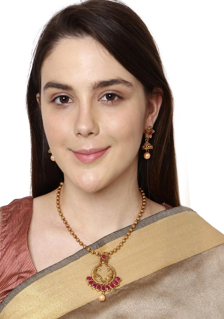 Traditional Gold Plated Cubic Zirconia Party Wear Jewellery Set Stone Studded