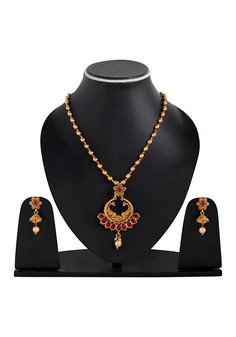 Traditional Gold Plated Cubic Zirconia Party Wear Jewellery Set Stone Studded