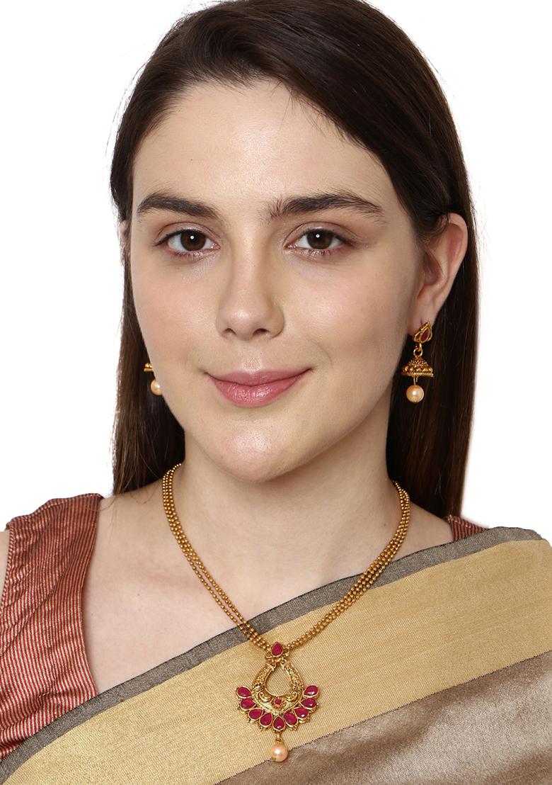 Traditional Gold Plated Cubic Zirconia Party Wear Jewellery Set Stone Studded