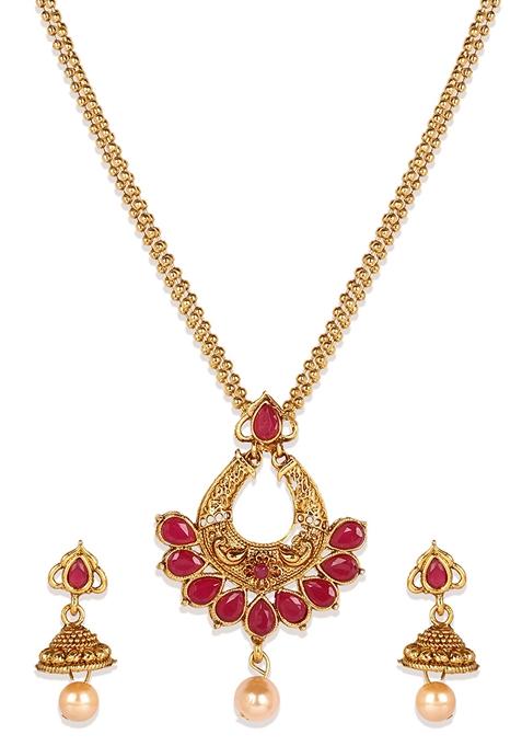 Traditional Gold Plated Cubic Zirconia Party Wear Jewellery Set Stone Studded